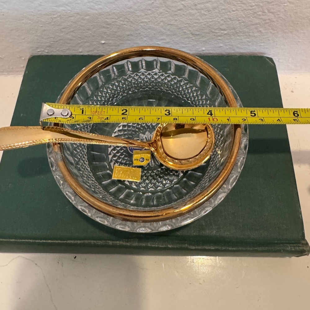 Vintage William Adams Gold Etched Lead Crystal Bowl with Silver Plated Spoon - Picture 11 of 12
